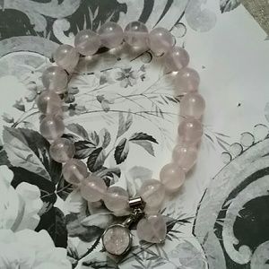 Rose quartz Stone bracelet with drusy heart charm